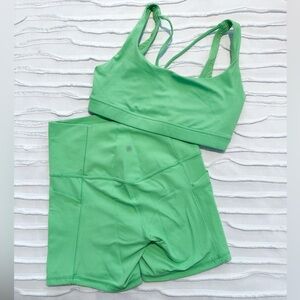 Athleta Green Sports Bra and Biker Shorts Set